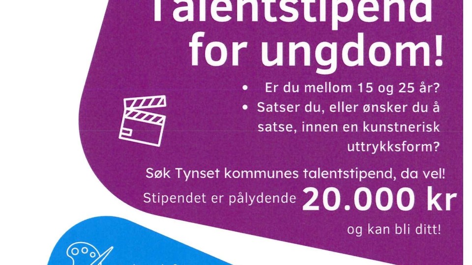 Lenke til artikkel: Tynset kommunes talentstipend for ungdom 2026 - søknadsfrist 1. november
